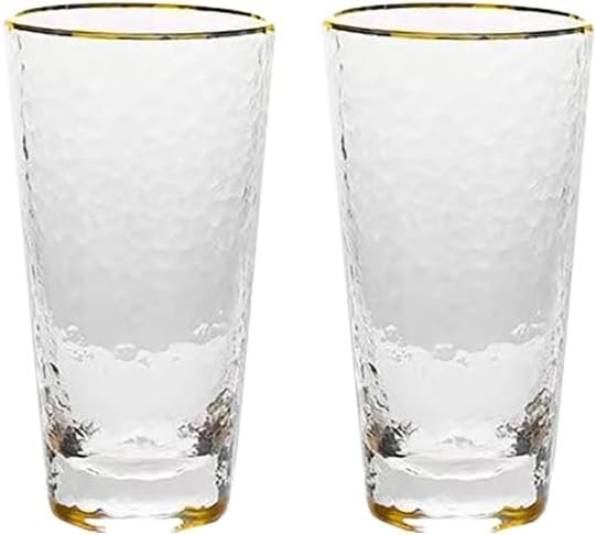 Hammered Gold Rim Vintage Glass -Whiskey Glasses, Home Tea and Water Cup, (Thickened High Gold Edge)