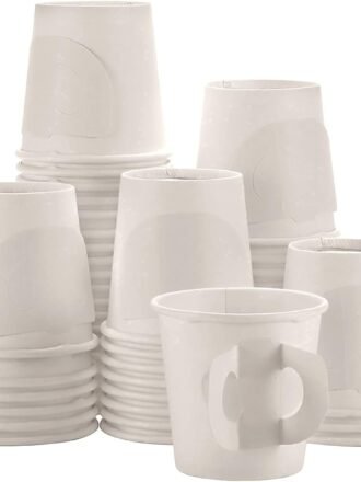 Premium Espresso White Paper Cups with Handles - 4 oz (50 Pack) - Elegant, Eco-Friendly & Perfect for Creamy Coffee Moments