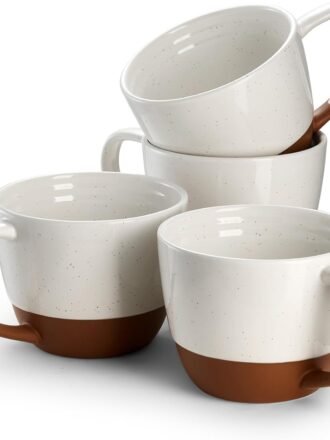 Large Coffee Mugs Set of 4-18 oz Ceramic Coffee Cups with Big Handle for Latte, Tea, Cappuccino, Unique Design Housewarming Gift for Men and Women, Glaze with Specks