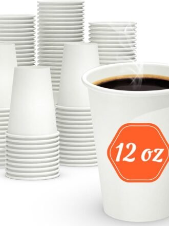 100 Count 12 oz Coffee Cups, Leak-Free Food Safe Paper Cups 12 oz, Disposable 12oz White Paper Cups for Cold and Hot Drinks