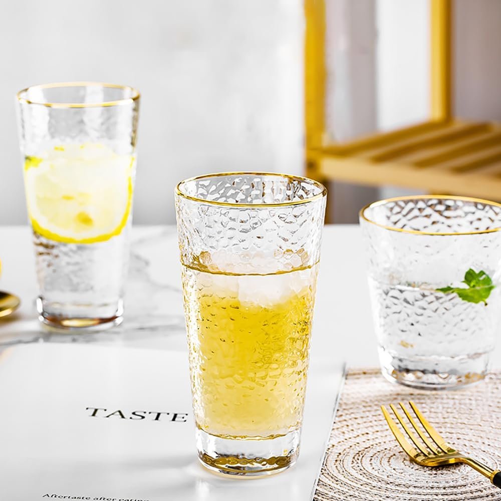 Hammered Gold Rim Vintage Glass -Whiskey Glasses, Home Tea and Water Cup, (Thickened High Gold Edge) - Image 2