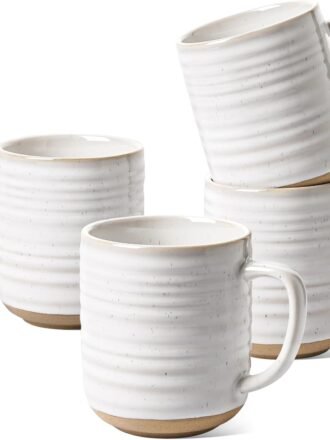 Coffee Mugs 12 oz, Ceramic Mug Set, Housewarming Wedding Gift, Coffee Cups for Latte, Hot Tea, Cappuccino, Mocha, Cocoa - Set of 4, Arctic White