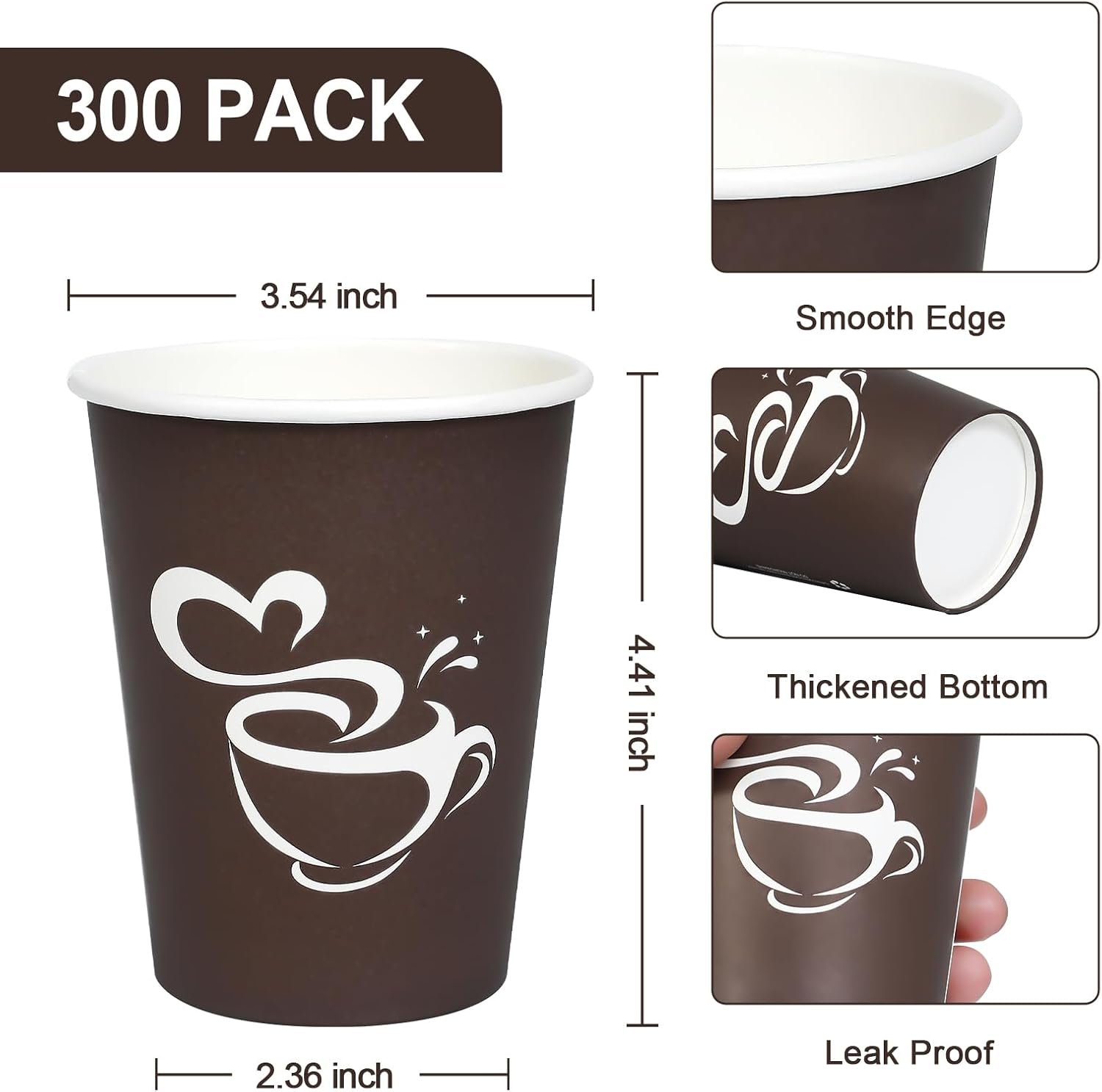 300 Count 12 oz Paper Coffee Cups, Disposable Drinking Cups for Hot or Cold Beverage, 12 ounce Brown Coffee Cups for Party, Business, Travel, Picnic - Image 2