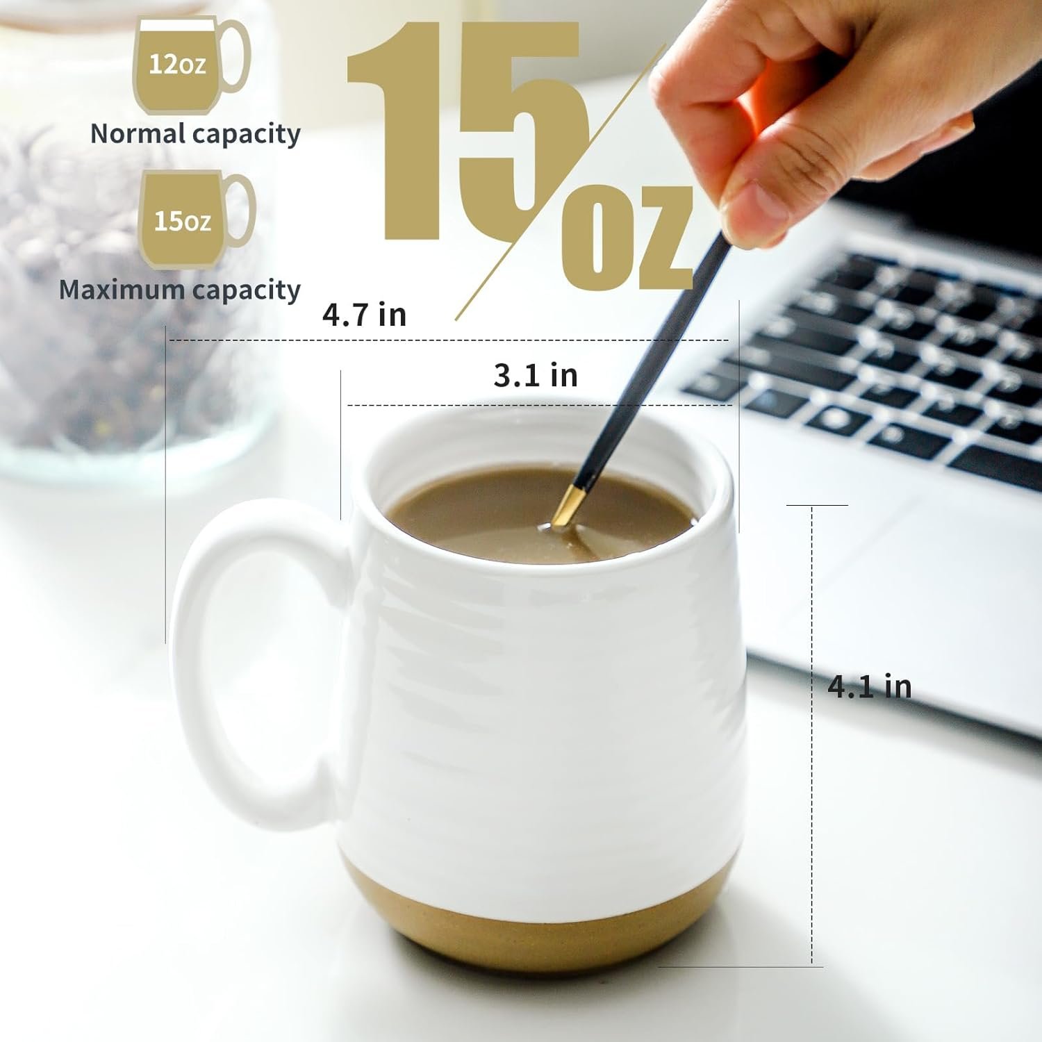 Coffee Mugs Set of 6, 15 oz Ceramic Coffee Cups with Comfortable Handle, Classic White Mug for Men and Women, Tea Cup Set for Latte, Cappuccino, Milk, Soup, Dishwasher and Microwave Safe - Image 2