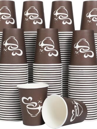 300 Count 12 oz Paper Coffee Cups, Disposable Drinking Cups for Hot or Cold Beverage, 12 ounce Brown Coffee Cups for Party, Business, Travel, Picnic