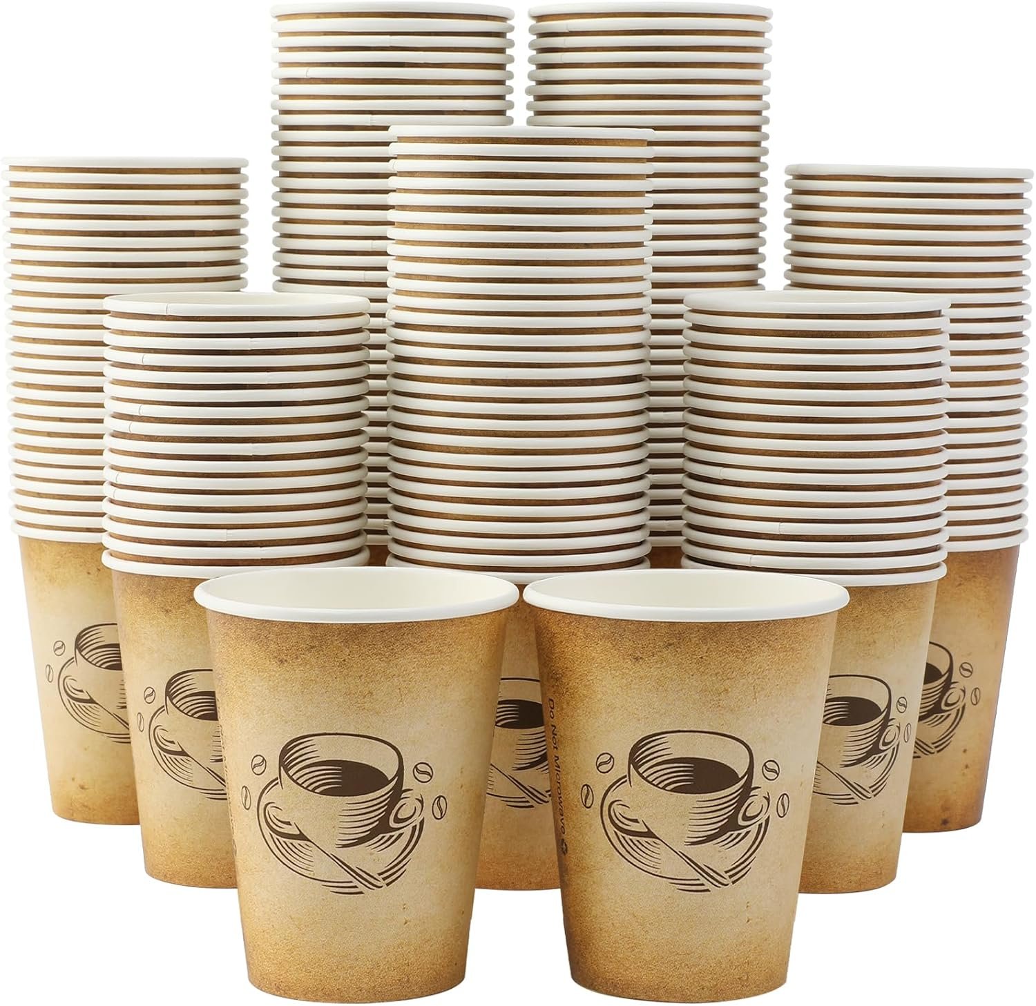 12 oz 300 Pack Disposable Paper Coffee Cups, Hot/Cold Beverage 12oz Disposable Coffee Cups, Retro Design, Leak-Proof, Hot or Cold Drink, Cocoa, Chocolate, Coffee Bar Supplies