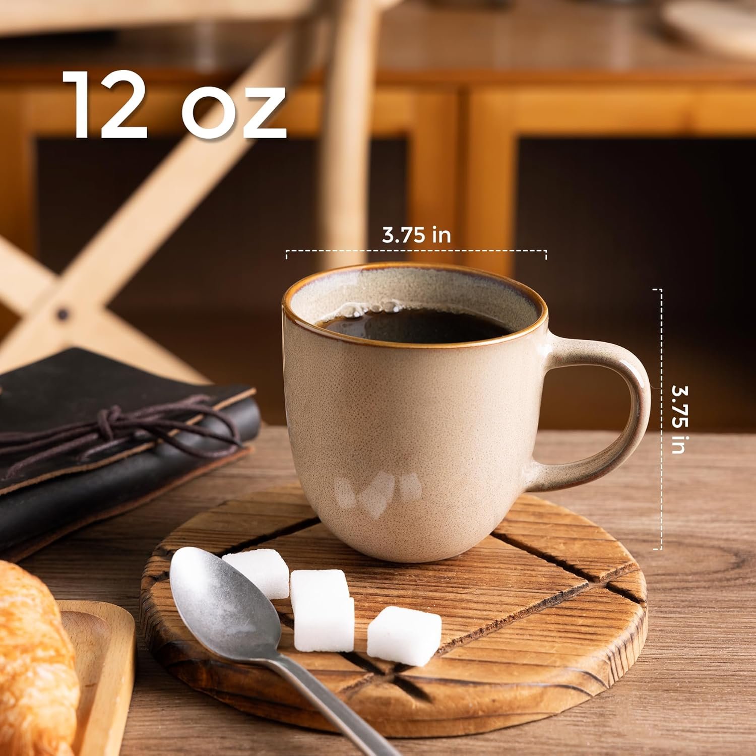 12oz Coffee Mugs, Ceramic Coffee Mugs set of 6 for Man, Woman, Dad, Mom, Modern Coffee Mugs with handle for Latte/Cappuccino/Milk/Cocoa. Dishwasher&Microwave Safe, Latte - Image 2