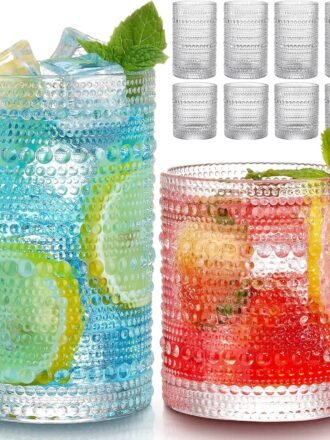 Vintage  Drinking Glasses Set of 8, 12 oz Highball Glasses & 10 oz Cocktail Glasses Set, Kitchen Water Glasses Cup, Bar Tumbler Glassware Set for Beer, Juice, Cocktail, Whiskey, Milk
